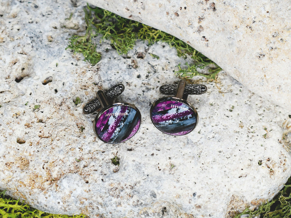 Black Steel Cufflinks with Abstract Glass #124