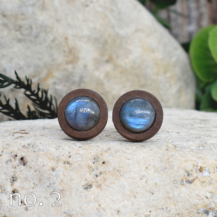 Wood Cufflinks with Labradorite Stone #168
