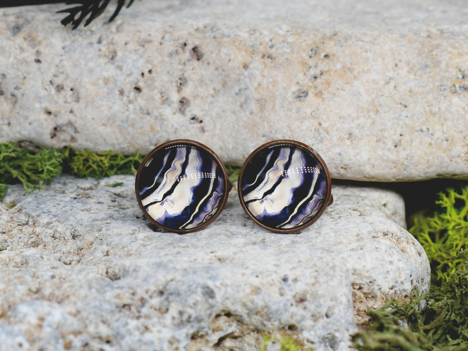 Copper Steel Cufflinks with Abstract Marble Glass #157
