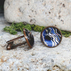 Copper Steel Cufflinks with Abstract Marble Glass #154