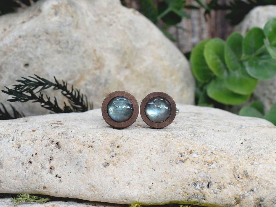 Wood Cufflinks with Labradorite Stone #169