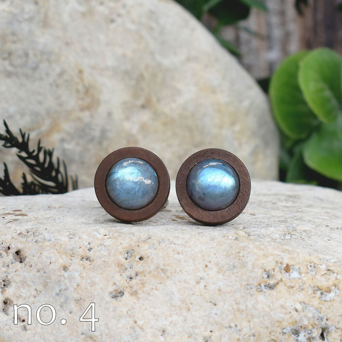 Wood Cufflinks with Labradorite Stone #170