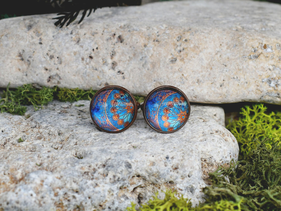 Copper Steel Cufflinks with Marocco Mandala Glass #145