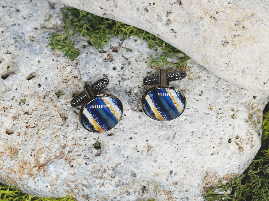 Black Steel Cufflinks with Abstract Glass #123