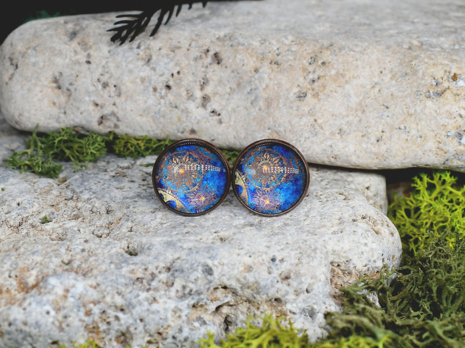 Copper Steel Cufflinks with Marocco Mandala Glass #144