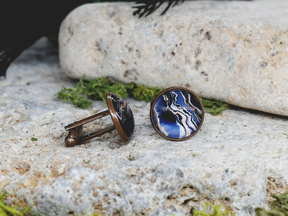 Copper Steel Cufflinks with Abstract Marble Glass #154