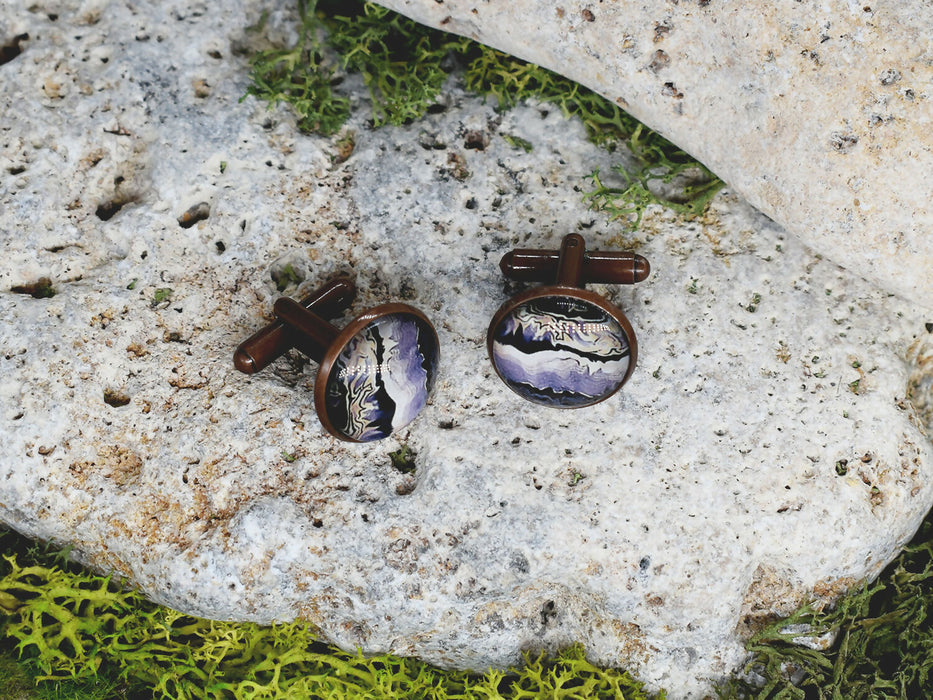 Copper Steel Cufflinks with Abstract Marble Glass #149