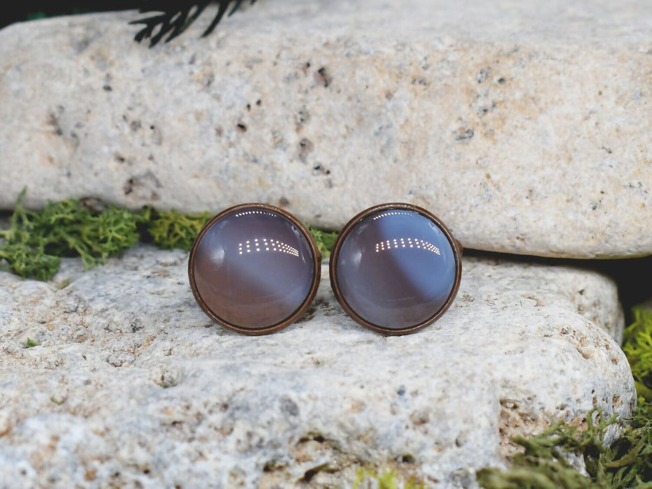 Copper Steel Cufflinks with Agate Stone #160