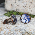 Copper Steel Cufflinks with Abstract Marble Glass #151