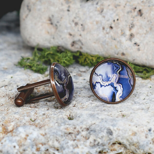 Copper Steel Cufflinks with Abstract Marble Glass #151
