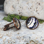 Copper Steel Cufflinks with Abstract Marble Glass #157