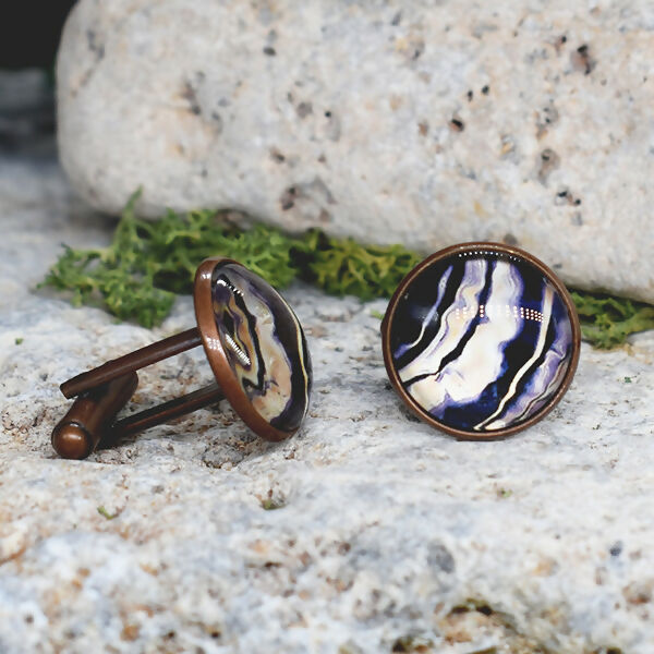 Copper Steel Cufflinks with Abstract Marble Glass #157