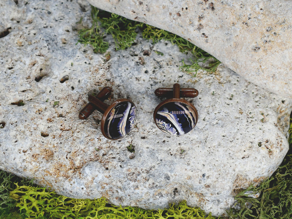 Copper Steel Cufflinks with Abstract Marble Glass #152