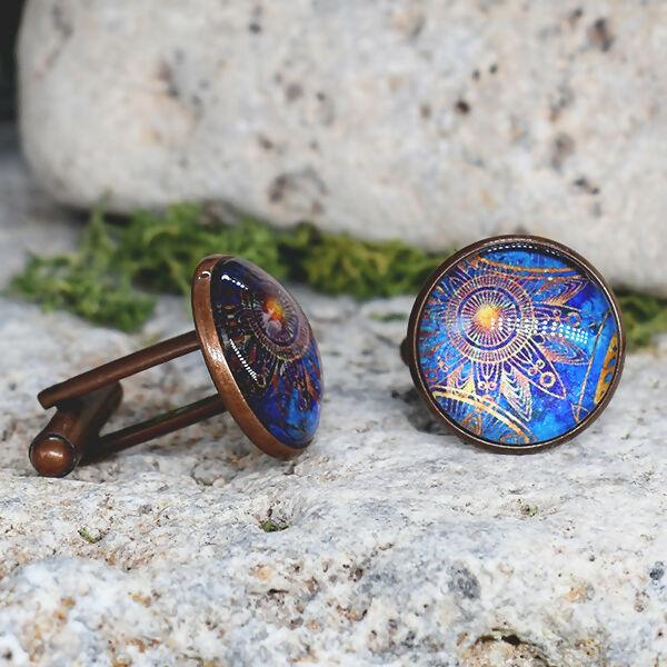 Copper Steel Cufflinks with Marocco Mandala Glass #148