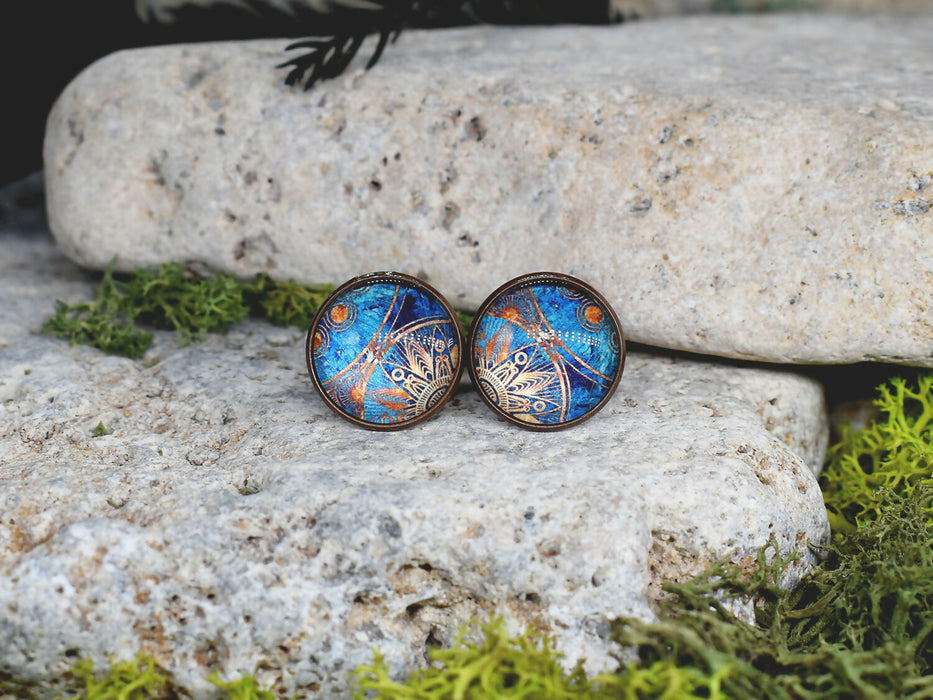 Copper Steel Cufflinks with Marocco Mandala Glass #140