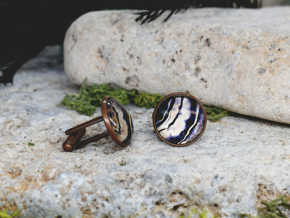 Copper Steel Cufflinks with Abstract Marble Glass #157